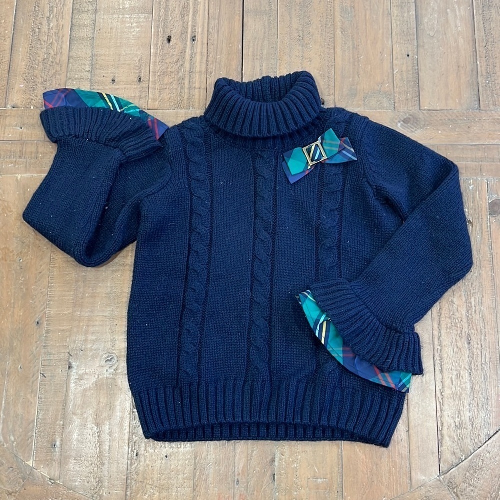 Janie and Jack navy cable knit plaid turtleneck sweater